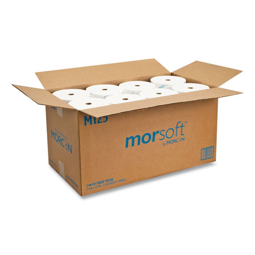 Image of Morcon Tissue Small Core Bath Tissue, Septic Safe, 1-Ply, White, 2,500 Sheets/Roll, 24 Rolls/Carton