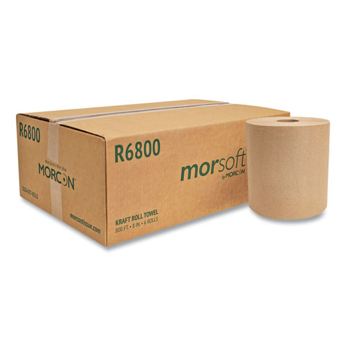 8" x 350 ft 12 Rolls/Carton Morcon Paper Hardwound Roll Towels Hand Dry Brown 
