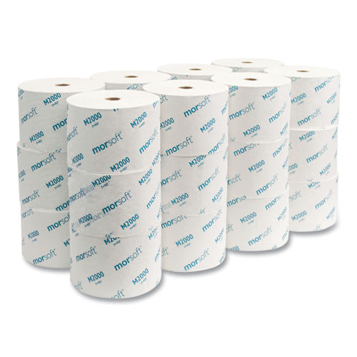 Small Core Bath Tissue, Septic Safe, 1-Ply, White, 3.9" x 4", 2000 Sheets/Roll, 24 Rolls/Carton