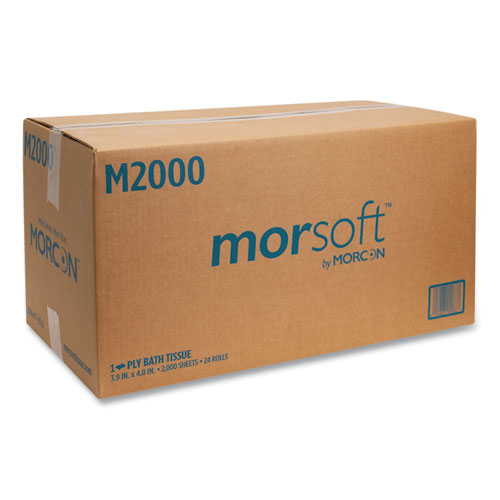 Image of Morcon Tissue Small Core Bath Tissue, Septic Safe, 1-Ply, White, 2,000 Sheets/Roll, 24 Rolls/Carton