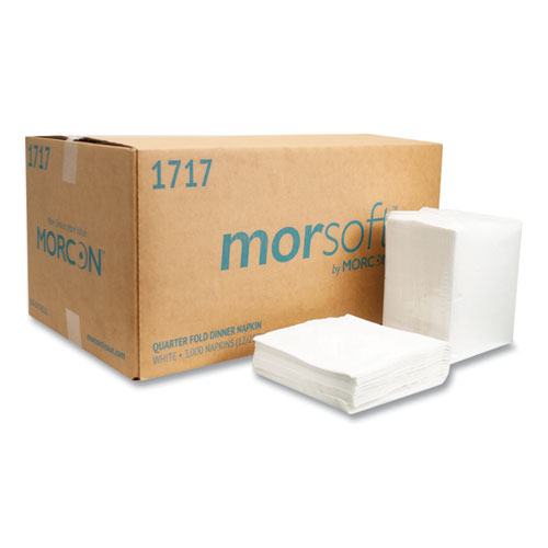 Morcon Tissue Morsoft Dinner Napkins, 1-Ply, 16 x 16, White, 250/Pack, 12 Packs/Carton
