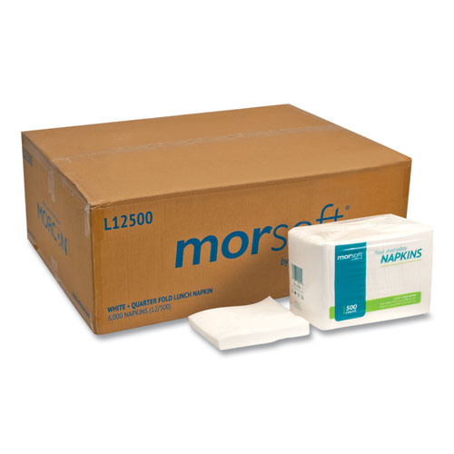Image of Morcon Tissue Morsoft 1/4 Fold Lunch Napkins, 1 Ply, 11.8" X 11.8", White, 6,000/Carton