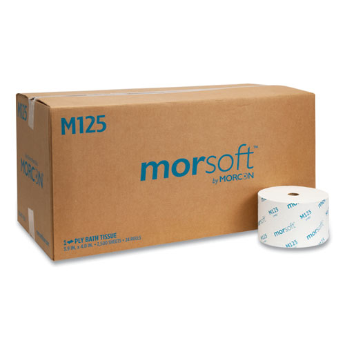 Morcon Tissue Small Core Bath Tissue, Septic Safe, 1-Ply, White, 2500 Sheets/Roll, 24 Rolls/Carton
