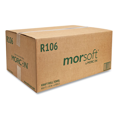Image of Morcon Tissue 10 Inch Roll Towels, 1-Ply, 10" X 800 Ft, Kraft, 6 Rolls/Carton