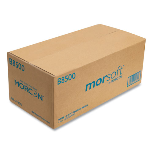 Image of Morcon Tissue Morsoft Beverage Napkins, 9 X 9/4, White, 500/Pack, 8 Packs/Carton
