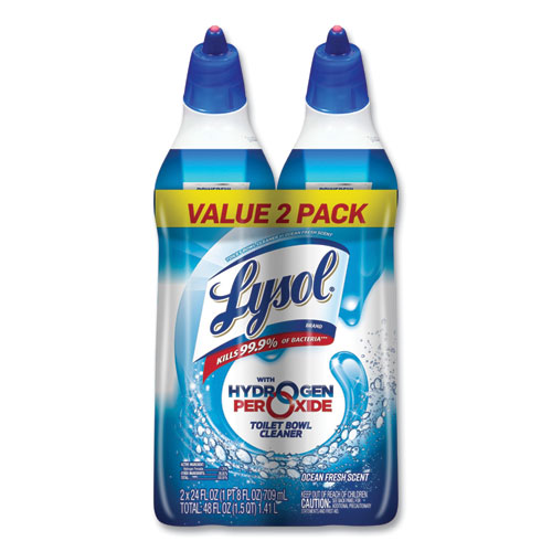 LYSOL® Brand Toilet Bowl Cleaner with Hydrogen Peroxide, Ocean Fresh, 24 oz Angle Neck Bottle, 2/Pack, 4 Packs/Carton