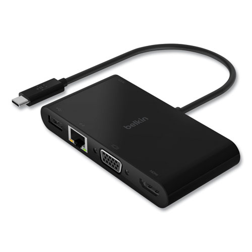 USB-C Multimedia + Charge Adapter, 4K HDMI; USB-A; USB-C; VGA, 4.9 ft, Black