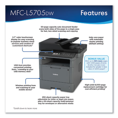 MFC-L5705DW Wireless All-in-One Laser Printer, Copy/Fax/Print/Scan
