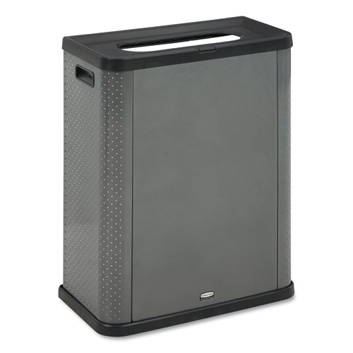 Rubbermaid® Commercial Elevate Decorative Refuse Container, Landfill, 23 gal, 25.14 x 12.8 x 31.5, Pearl Dark Gray