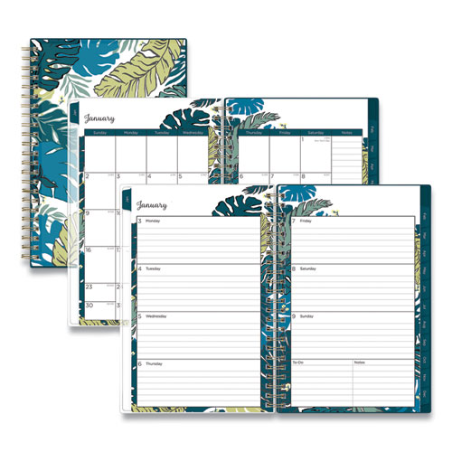 Blue Sky® Grenada Create-Your-Own Cover Weekly/Monthly Planner, Jungle Leaf Artwork, 8 X 5, Green/Blue Cover, 12-Month (Jan-Dec): 2024