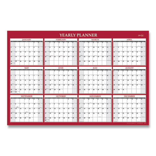 Image of Classic Red Laminated Erasable Wall Calendar, Classic Red Artwork, 48 x 32, White/Red/Gray Sheets, 12-Month (Jan-Dec): 2023