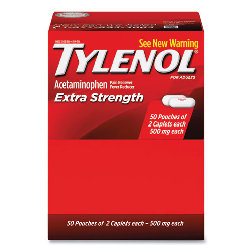 Tylenol® Extra Strength Caplets, Two-Pack, 50 Packs/Box