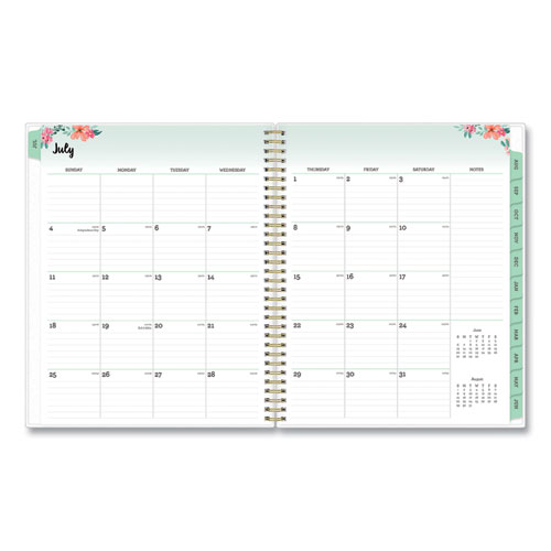 Image of Blue Sky® Laurel Academic Year Weekly/Monthly Planner, Floral Artwork, 11 X 8.5, Green/Pink Cover, 12-Month (July-June): 2021-2022