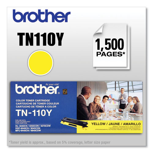 Image of Brother Tn110Y Toner, 1,500 Page-Yield, Yellow