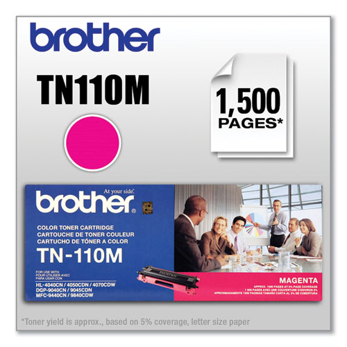 Image of Brother Tn110M Toner, 1,500 Page-Yield, Magenta