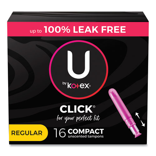 U by Kotex Click Compact Tampons, Regular, 16/Pack, 8 Packs/Carton