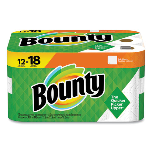 Bounty® Kitchen Roll Paper Towels, 2-Ply, White, 48 Sheets/Single Plus Roll, 12 Rolls/Carton