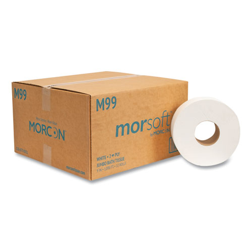 Morcon Tissue Jumbo Bath Tissue, Septic Safe, 2-Ply, White, 3.3" X 1,000 Ft, 12/Carton