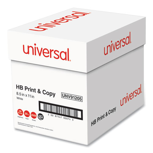 Image of Universal® Multipurpose Paper, 96 Bright, 20 Lb Bond Weight, 8.5 X 11, Bright White, 500 Sheets/Ream, 5 Reams/Carton