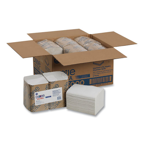Image of Dixie® Interfold Napkin Refills, 2 Ply, 6 1/2X9 7/8, White, 500/Pk, 6 Pack/Ctn