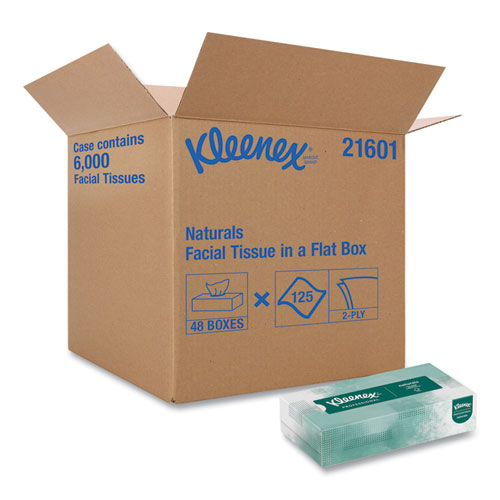 Image of Kleenex® Naturals Facial Tissue For Business, Flat Box, 2-Ply, White, 125 Sheets/Box