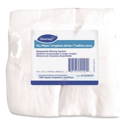 Diversey™ Dry Wipe Disposable Wiping System, 1-Ply, 12 x 12, Unscented ...