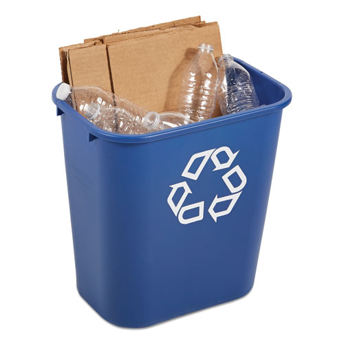 Image of Rubbermaid® Commercial Deskside Recycling Container, Medium, 28.13 Qt, Plastic, Blue