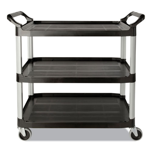 Rubbermaid® Commercial Three-Shelf Service Cart, Plastic, 3 Shelves, 200 Lb Capacity, 18.63" X 33.63" X 37.75", Black