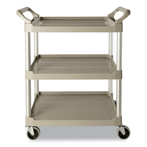 Three-Shelf Service Cart, Plastic, 3 Shelves, 200 lb Capacity, 18.63 x  33.63 x 37.75, Platinum - Zerbee