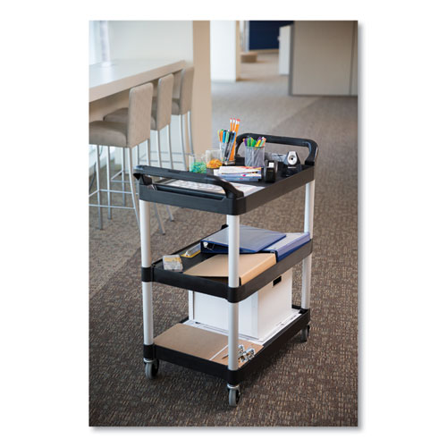 Image of Rubbermaid® Commercial Xtra Utility Cart With Open Sides, Plastic, 3 Shelves, 300 Lb Capacity, 40.63" X 20" X 37.81", Black