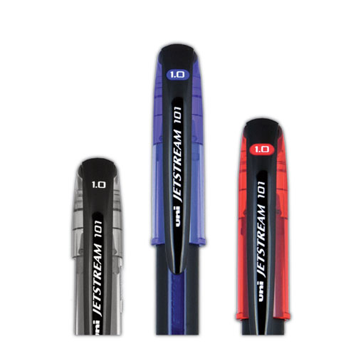 Image of Jetstream 101 Hybrid Gel Pen, Stick, Bold 1 mm, Black Ink, Black Barrel, Dozen