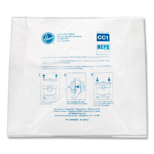 Disposable Vacuum Bags, HEPA CC1, 10/Pack