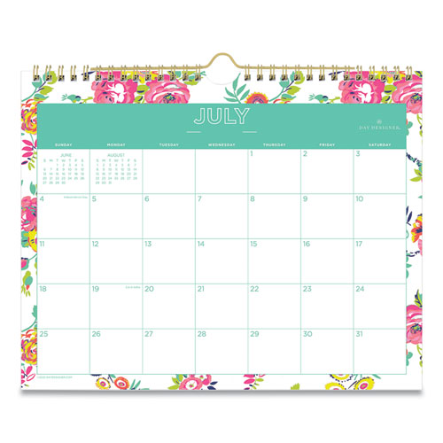 Day Designer Peyton Academic Wall Calendar, Floral Artwork, 11 x 8.75, White Sheets, 12-Month (July-June): 2021-2022