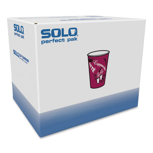 Image of Solo® Paper Hot Drink Cups In Bistro Design, 12 Oz, Maroon, 300/Carton