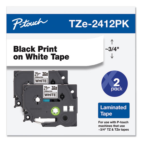 Image of Brother P-Touch® Tze Standard Adhesive Laminated Labeling Tape, 0.7" X 26.2 Ft, Black On White, 2/Pack