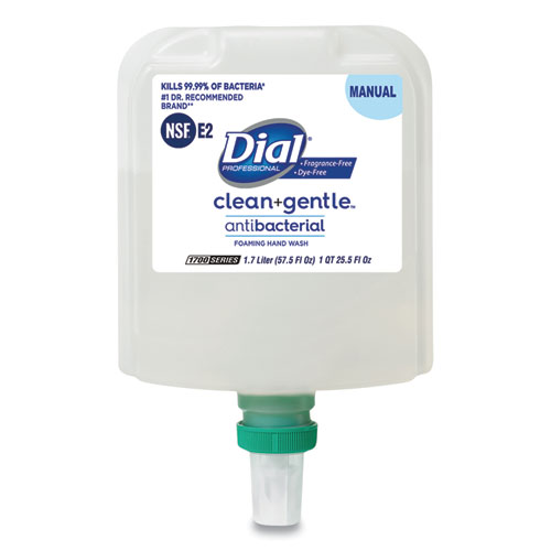 Dial® Professional Clean+Gentle Antibacterial Foaming Hand Wash Refill for Dial 1700 Dispenser, Fragrance Free, 1.7 L, 3/Carton