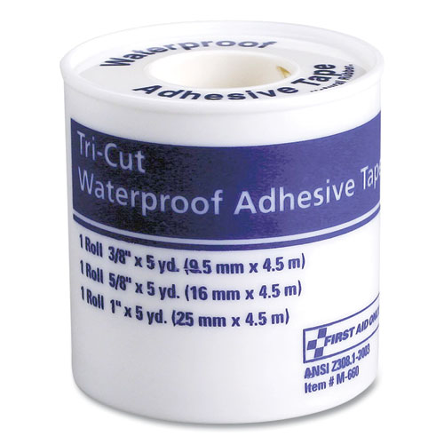 Tri-Cut Waterproof-Adhesive Medical Tape with Dispenser, Tri-Cut Width (0.38", 0.63", 1"), 5 yds Long