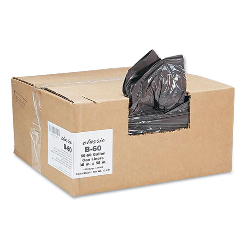Classic Linear Low-Density Can Liners, 55 to 60 gal, 0.9 mil, 38" x 58", Black, 10 Bags/Roll, 10 Rolls/Carton