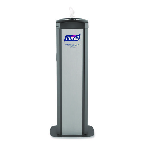 DS360 High Capacity Hand Sanitizing Wipes Station, 17 x 17.25 x 44.25, Black/Silver