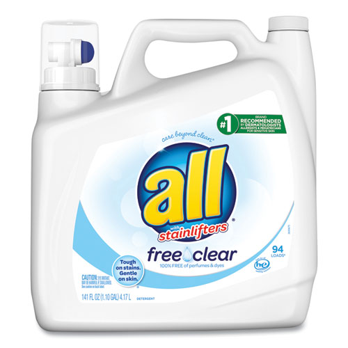 Ultra Free Clear Liquid Detergent, Unscented, 141 oz Bottle, 4/Carton