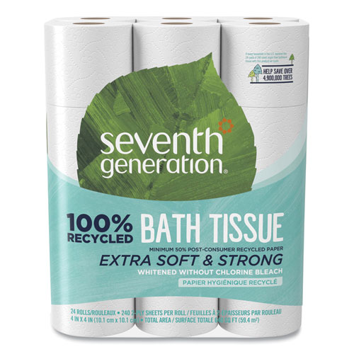 100% Recycled Bathroom Tissue, Septic Safe, 2-Ply, White, 240 Sheets/Roll, 24/Pack, 2 Packs/Carton