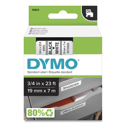 Image of D1 High-Performance Polyester Removable Label Tape, 0.75" x 23 ft, Black on White