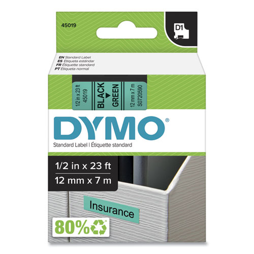 Image of Dymo® D1 High-Performance Polyester Removable Label Tape, 0.5" X 23 Ft, Black On Green