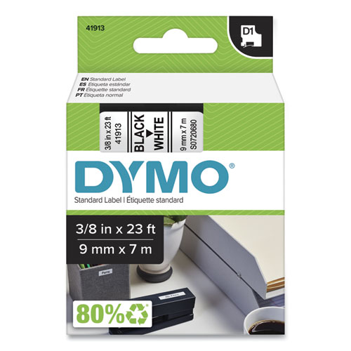 Image of D1 High-Performance Polyester Removable Label Tape, 0.37" x 23 ft, Black on White