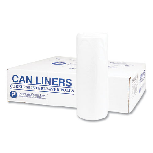 High-Density Commercial Can Liners Value Pack, 60 gal, 12 mic, 38" x 58", Clear, 25 Bags/Roll, 8 Interleaved Rolls/Carton
