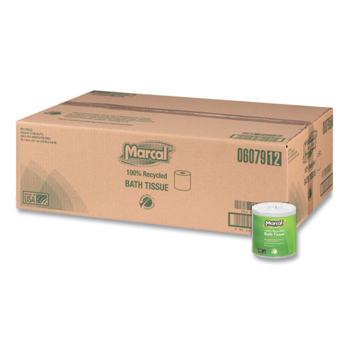 Image of Marcal® 100% Recycled 2-Ply Bath Tissue, Septic Safe, Individually Wrapped Rolls, White, 330 Sheets/Roll, 48 Rolls/Carton