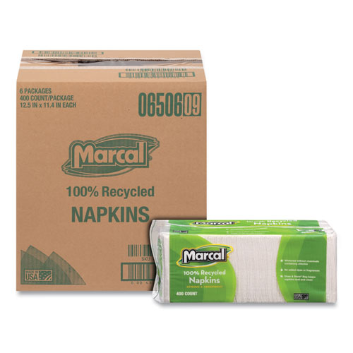 Image of Marcal® 100% Recycled Luncheon Napkins, 11.4 X 12.5, White, 400/Pack, 6Pk/Ct