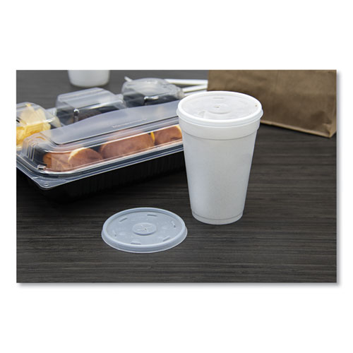 Image of Dart® Plastic Lids, Fits 12 Oz To 24 Oz Hot/Cold Foam Cups, Straw-Slot Lid, White, 100/Pack, 10 Packs/Carton