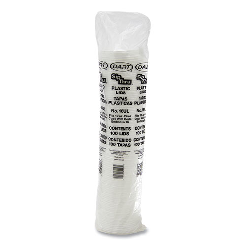 Image of Dart® Plastic Lids, Fits 12 Oz To 24 Oz Hot/Cold Foam Cups, Sip-Thru Lid, White, 100/Pack, 10 Packs/Carton