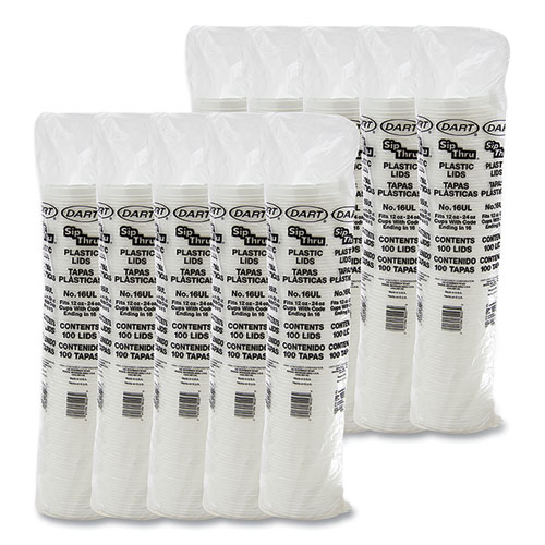 Image of Dart® Plastic Lids, Fits 12 Oz To 24 Oz Hot/Cold Foam Cups, Sip-Thru Lid, White, 100/Pack, 10 Packs/Carton